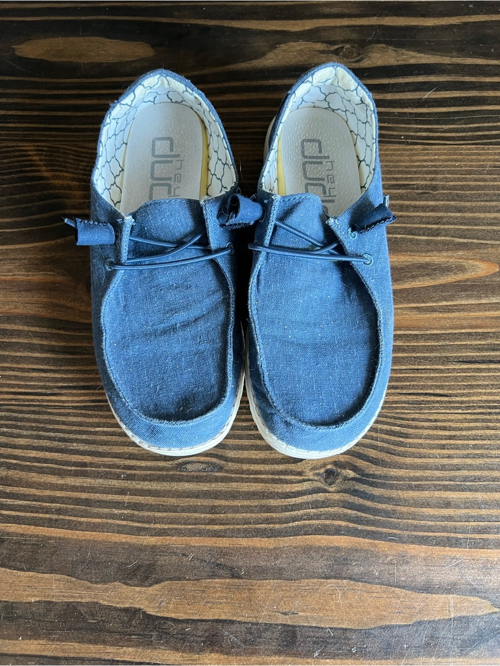 Hey Dude Navy Blue with Silver Glitter Canvas Slip-On Sneakers Size 6